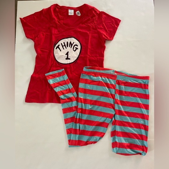 Dr. Seuss thing 1/2 dress, headband, tshirt and leggings costume size Large - Picture 10 of 12